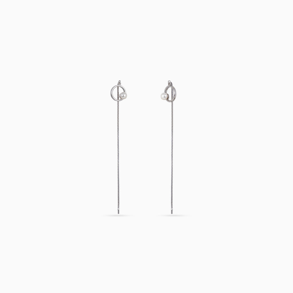 Silver Orbit Pearl Threader Drops