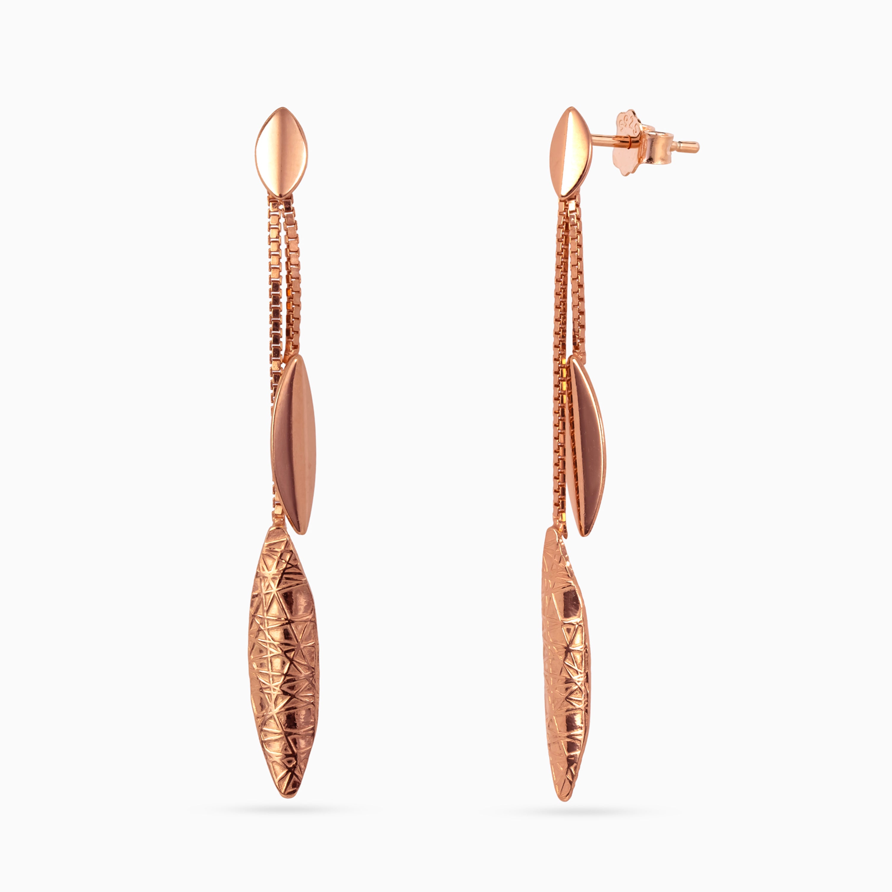 Rose gold Etched Leaf Linear Drops