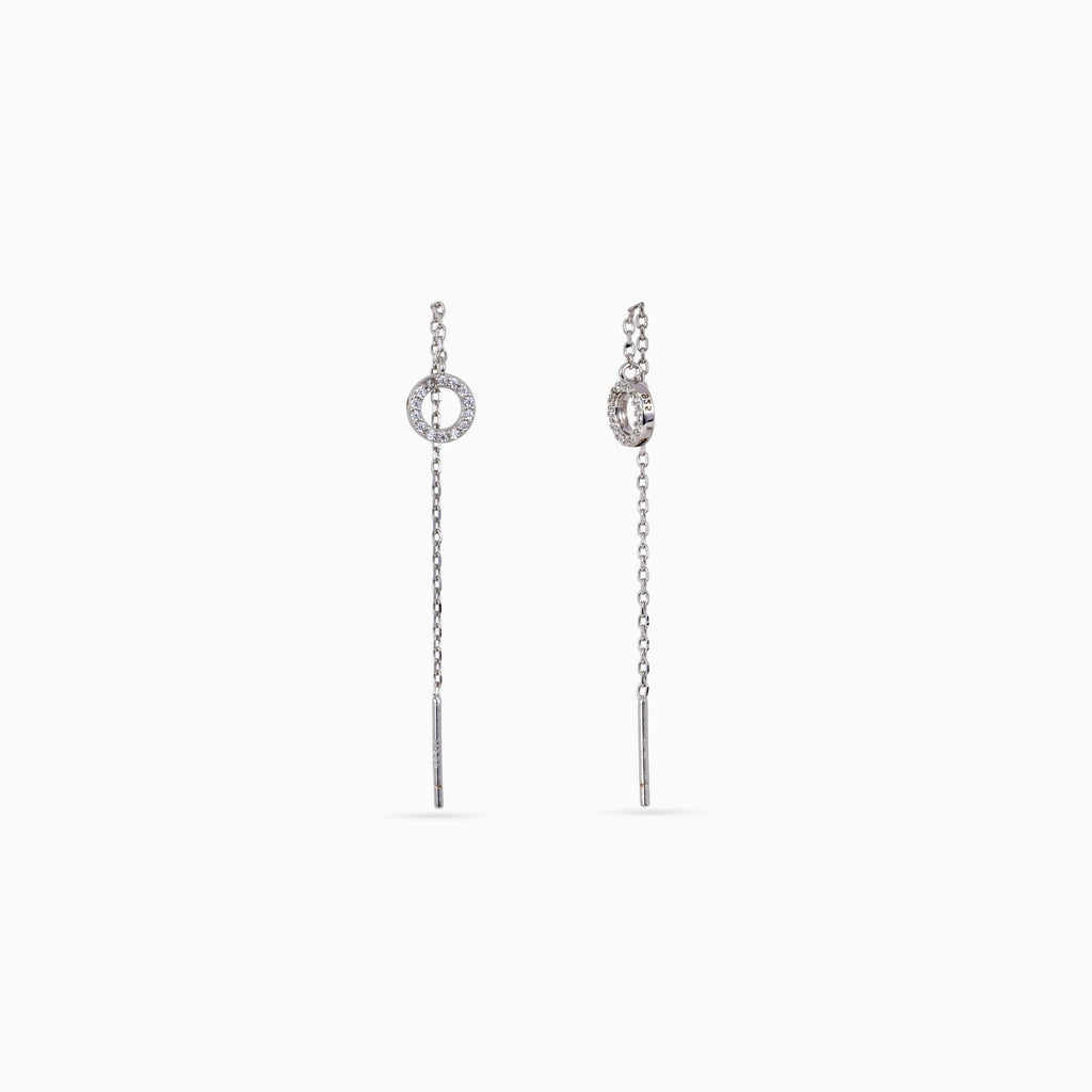 Silver Circle Pavé Threader Drops