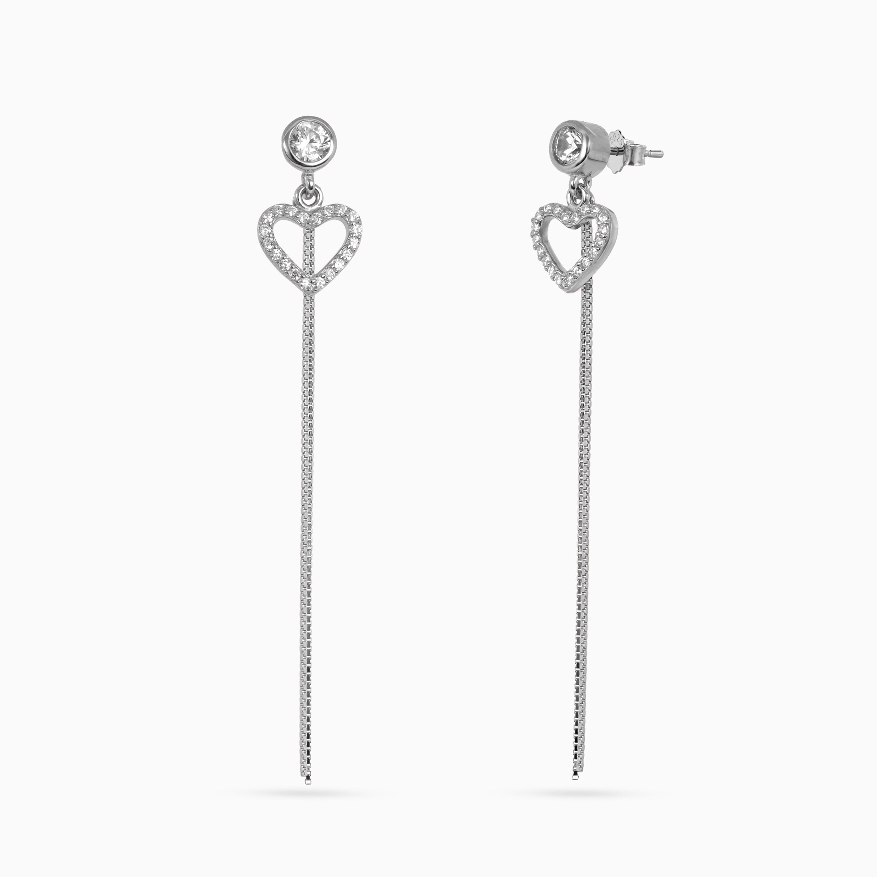 Silver Pavé Heart Chain Drops