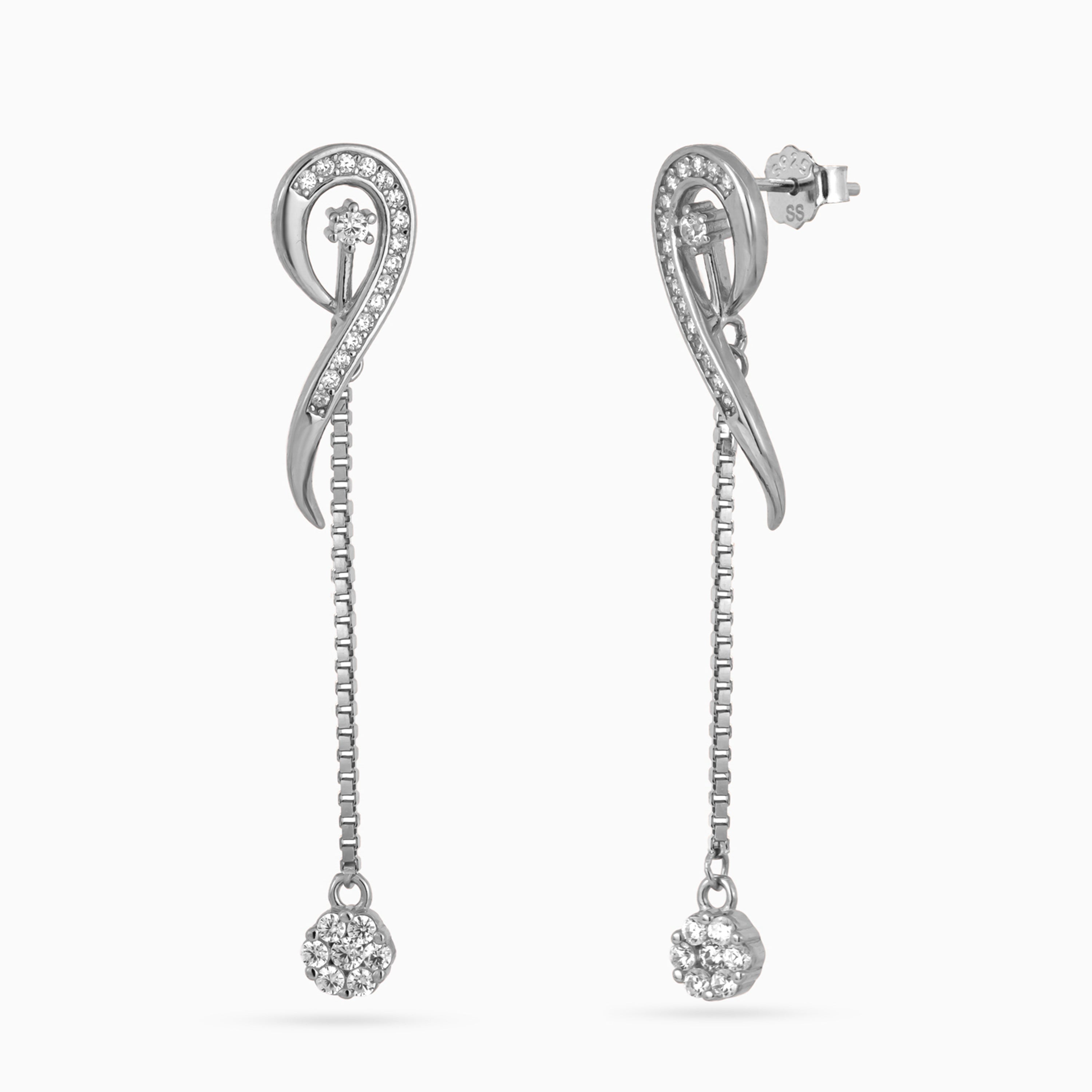 Silver Swirl Chain Pavé Drops
