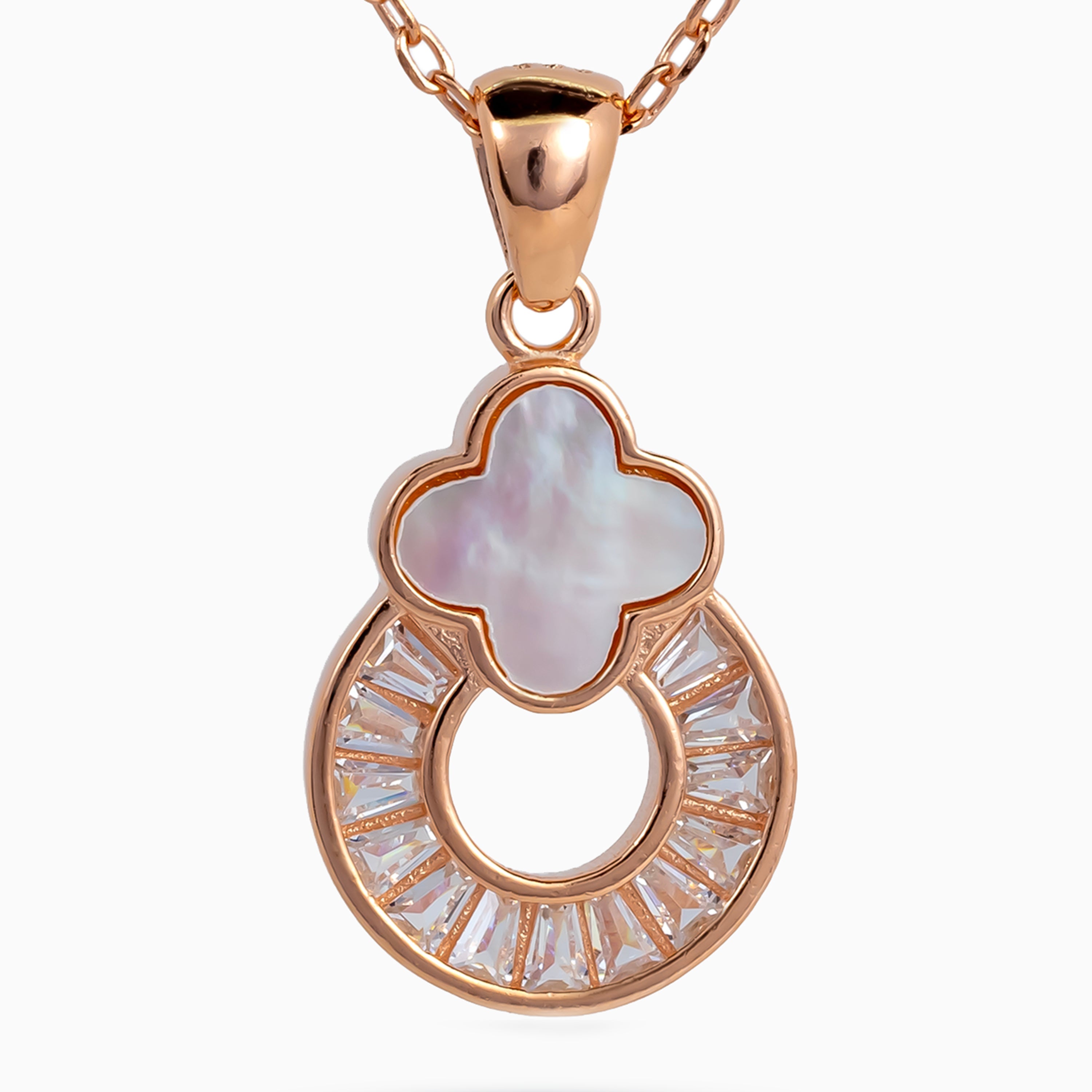 Rose Opaline Clover Baguette Pendant