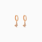 Rose Gold Butterfly Pavé Huggie Drops