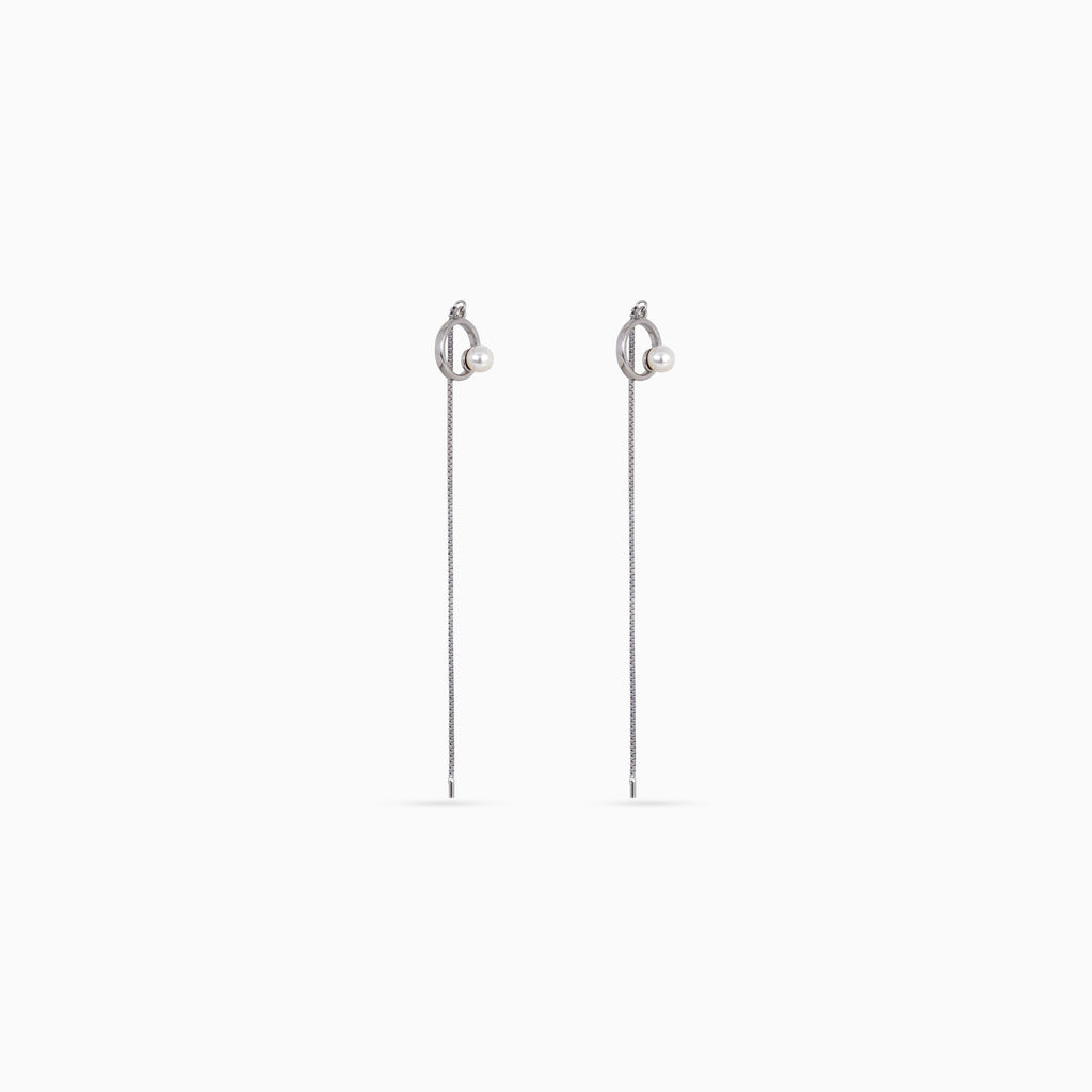 Silver Orbit Pearl Threader Drops