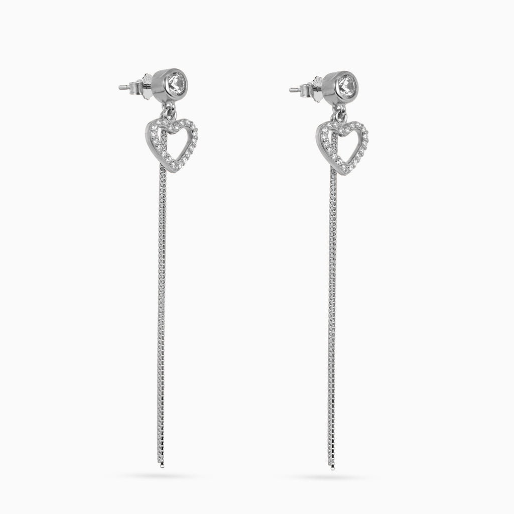Silver Pavé Heart Chain Drops