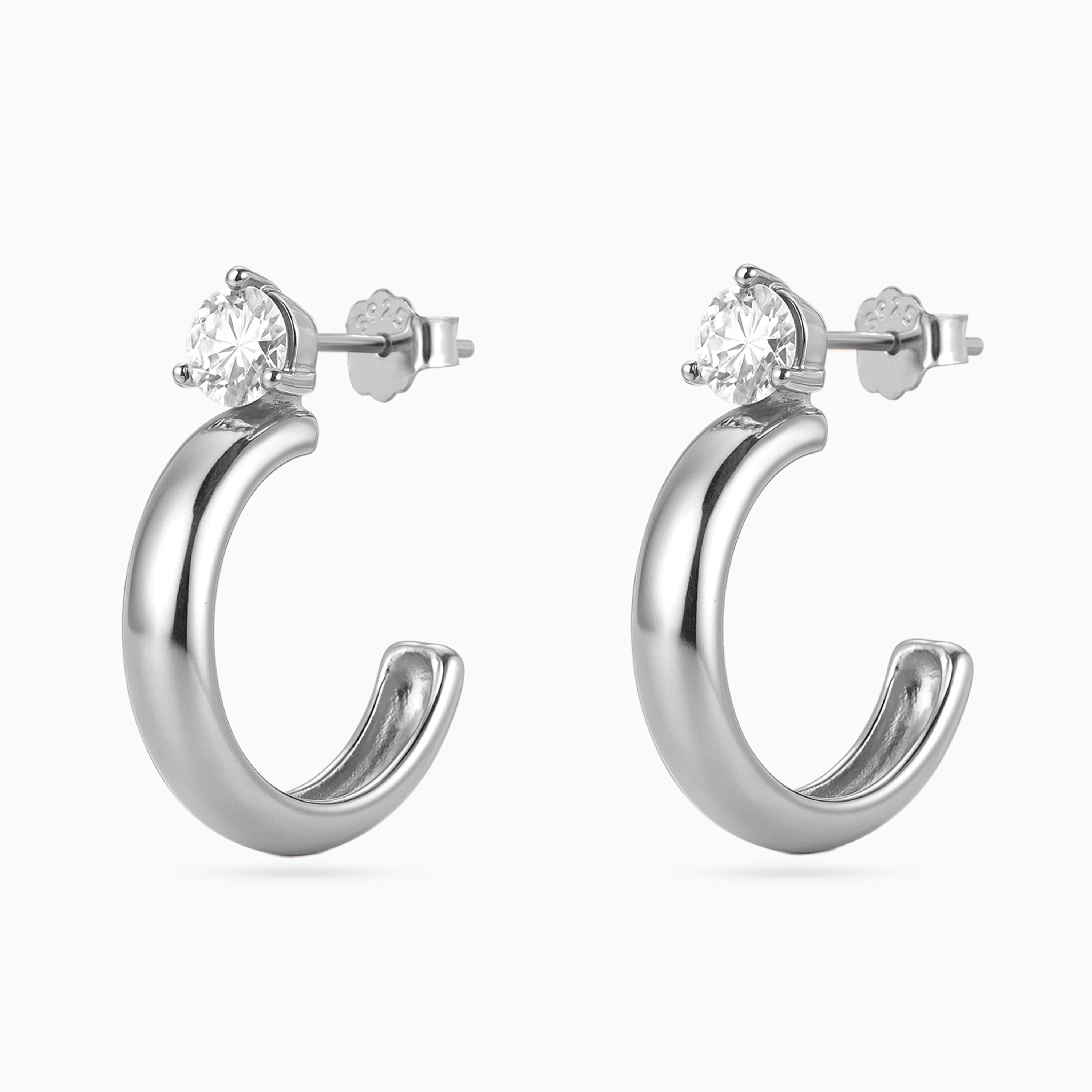 Silver Solitaire Dome Huggies