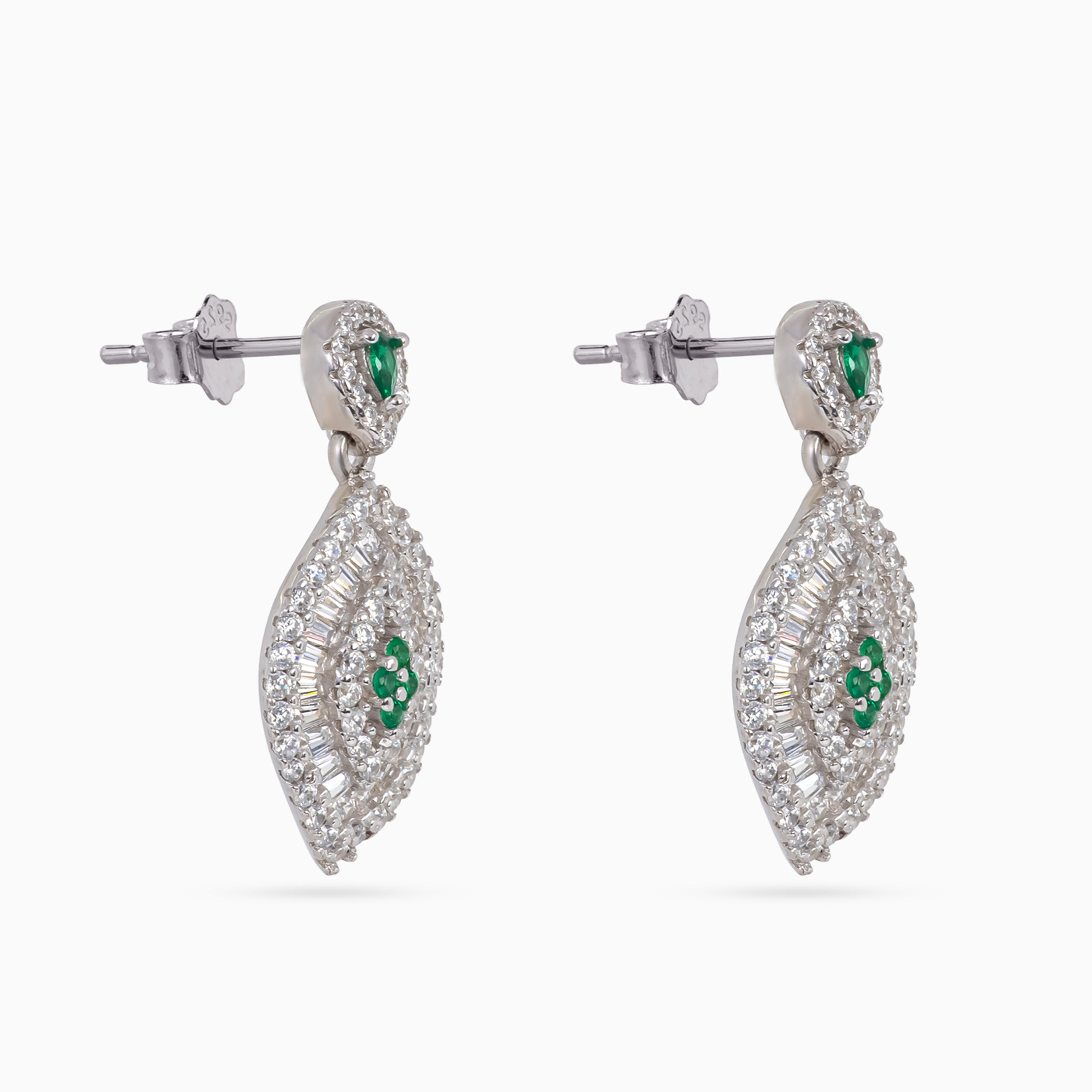 Silver Emerald Marquise Pavé Drops