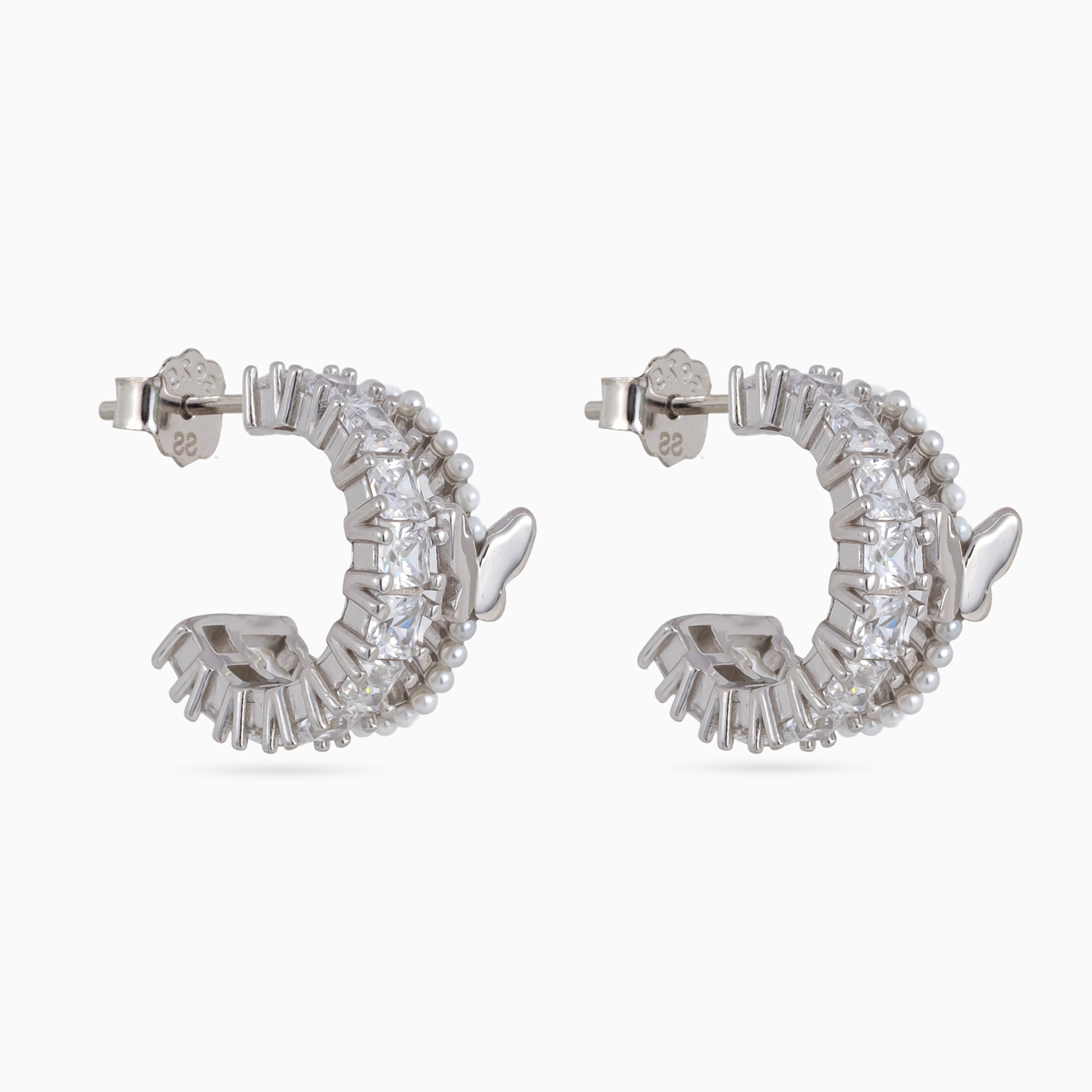 Silver Butterfly Gem Hoop Huggies