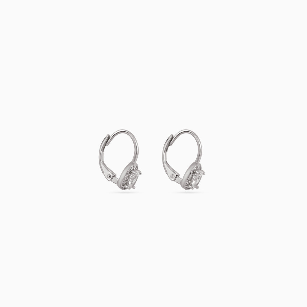 Silver Oval Halo Leverback Drops