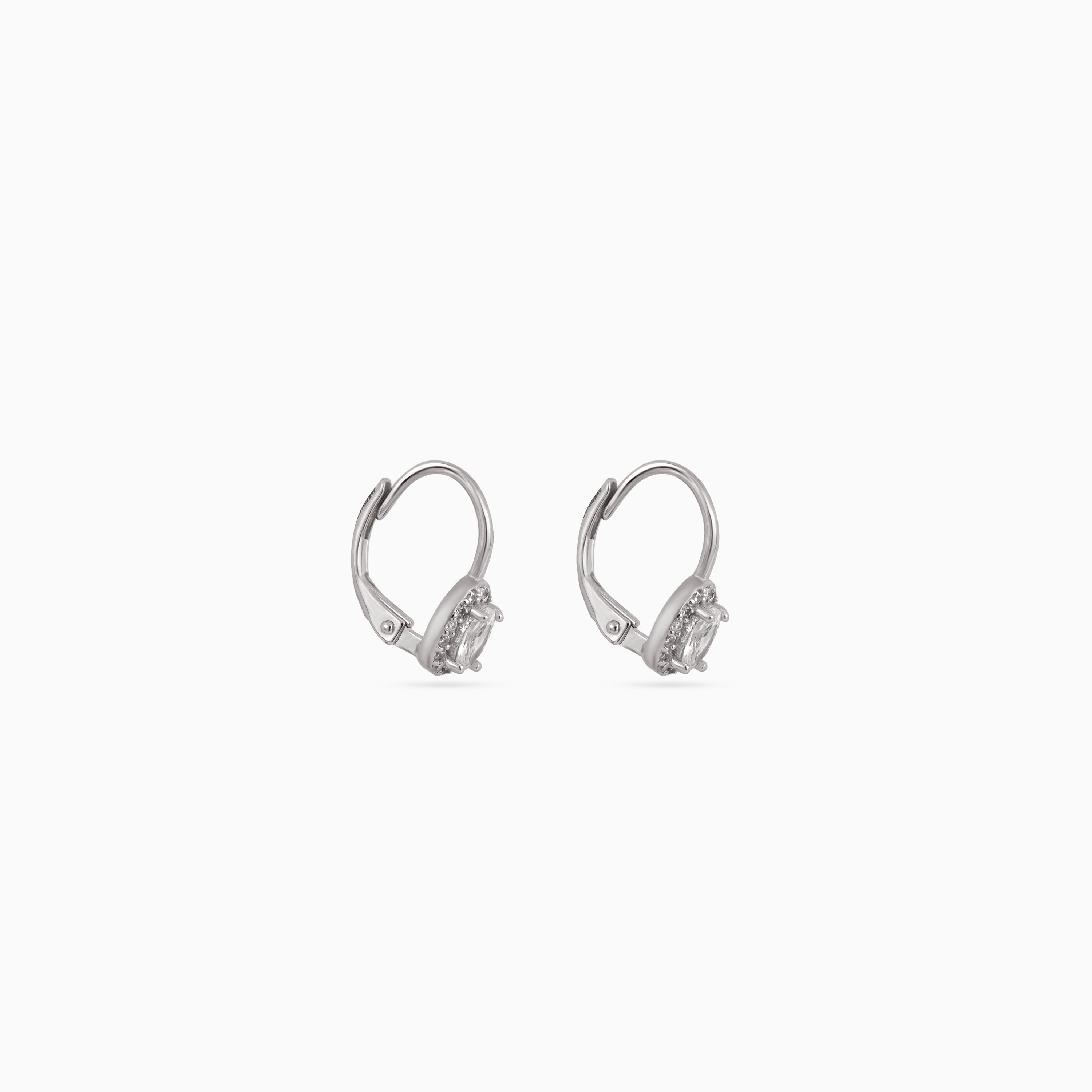 Silver Oval Halo Leverback Drops