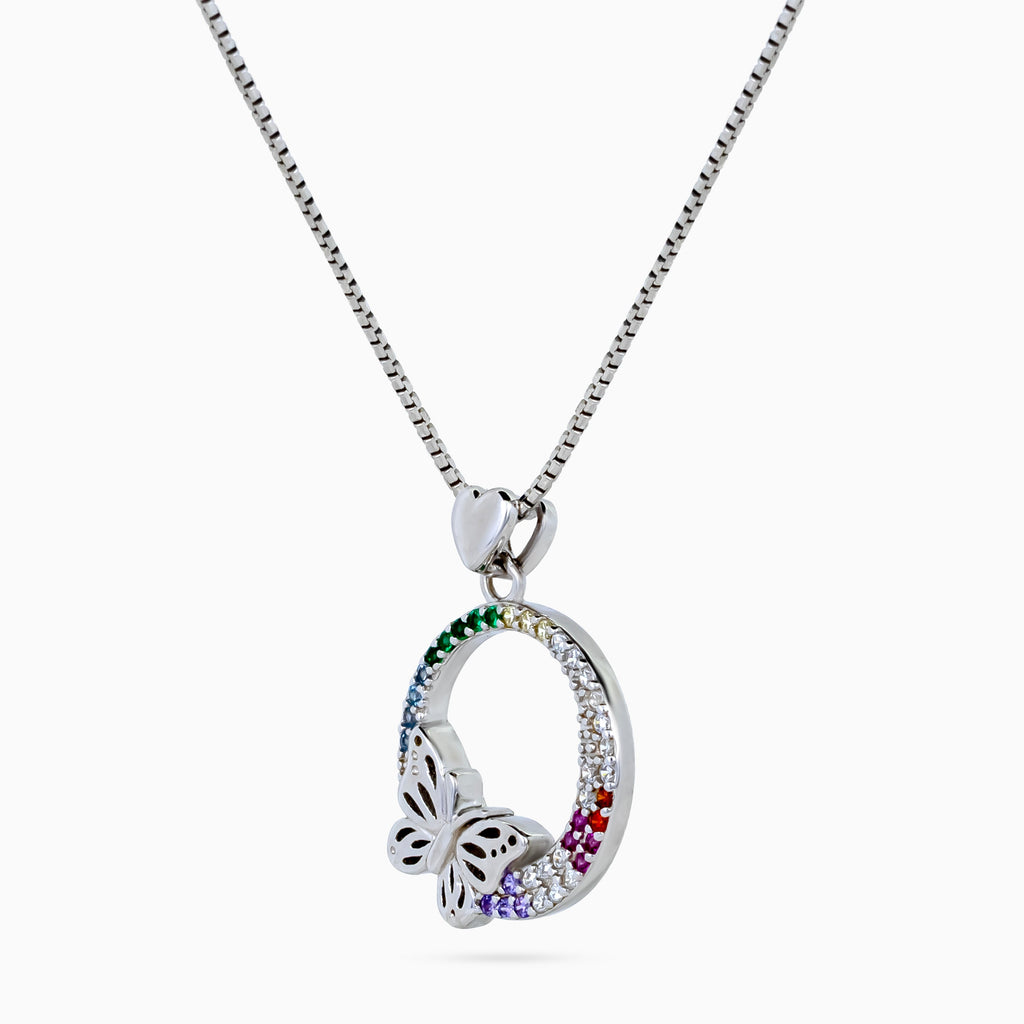Rainbow Papillon Circle Pendant Set