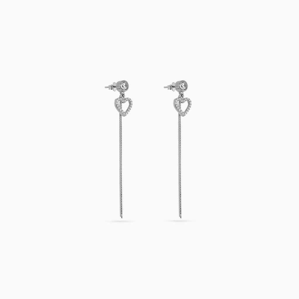 Silver Pavé Heart Chain Drops