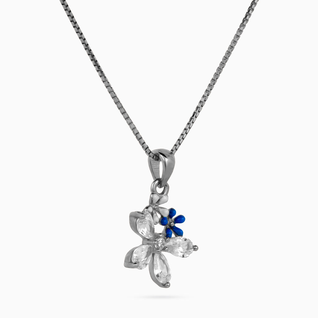 Silver Azure Blossom Cluster Pendant Set