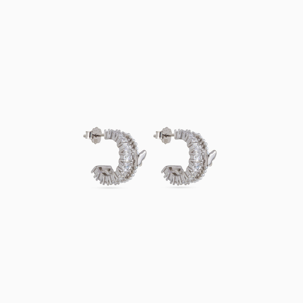 Silver Butterfly Gem Hoop Huggies