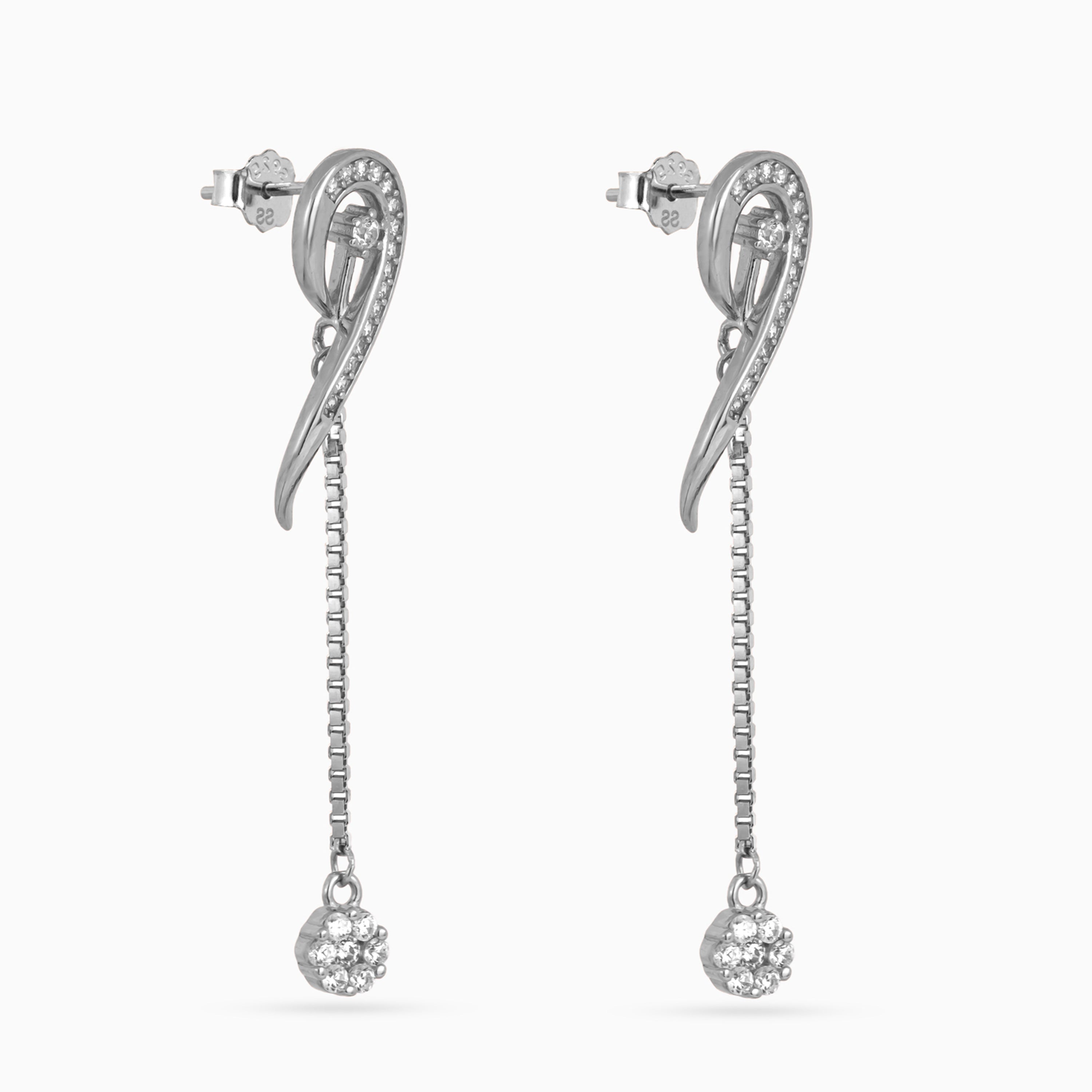 Silver Swirl Chain Pavé Drops