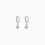 Silver Butterfly Pavé Huggie Drops