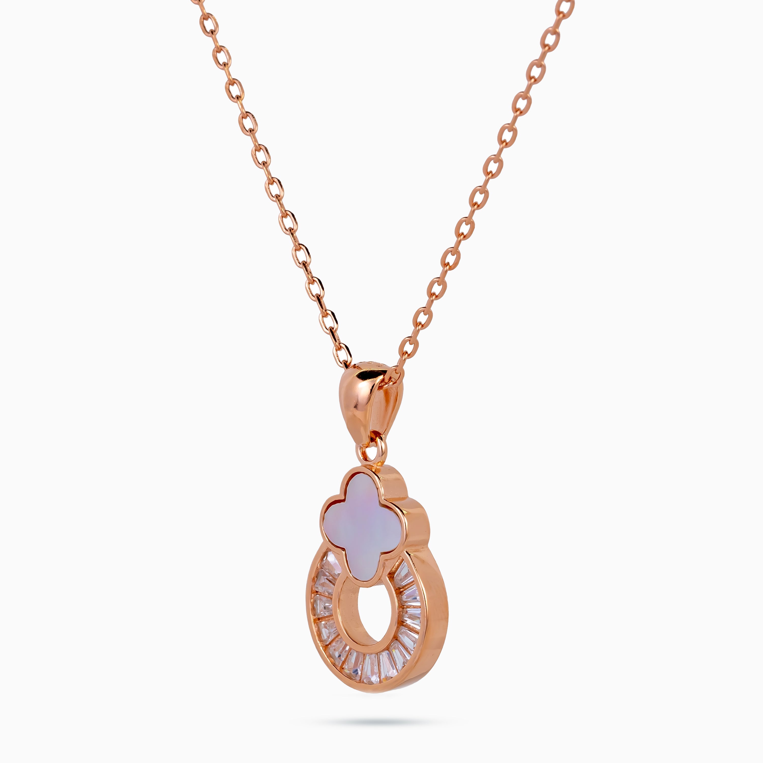Rose Opaline Clover Baguette Pendant