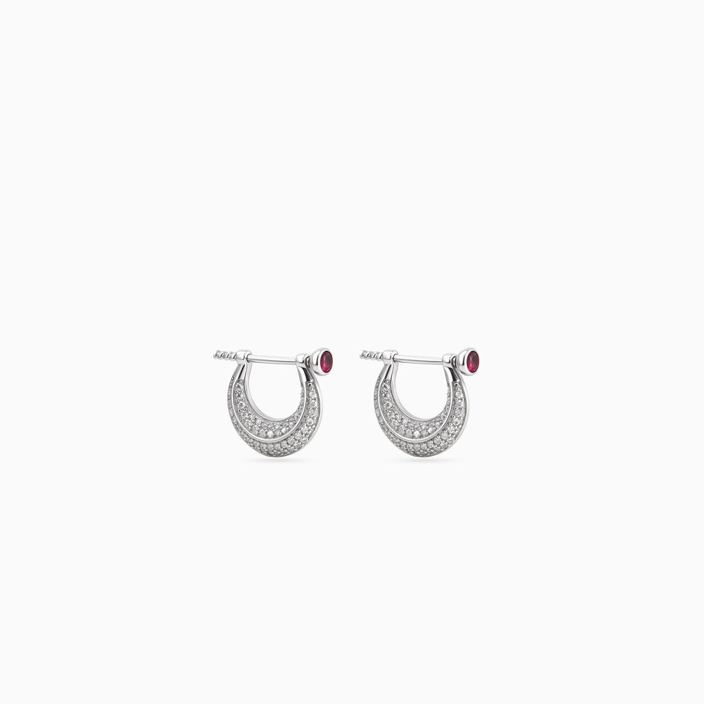 Silver Ruby Teardrop Pavé Huggies