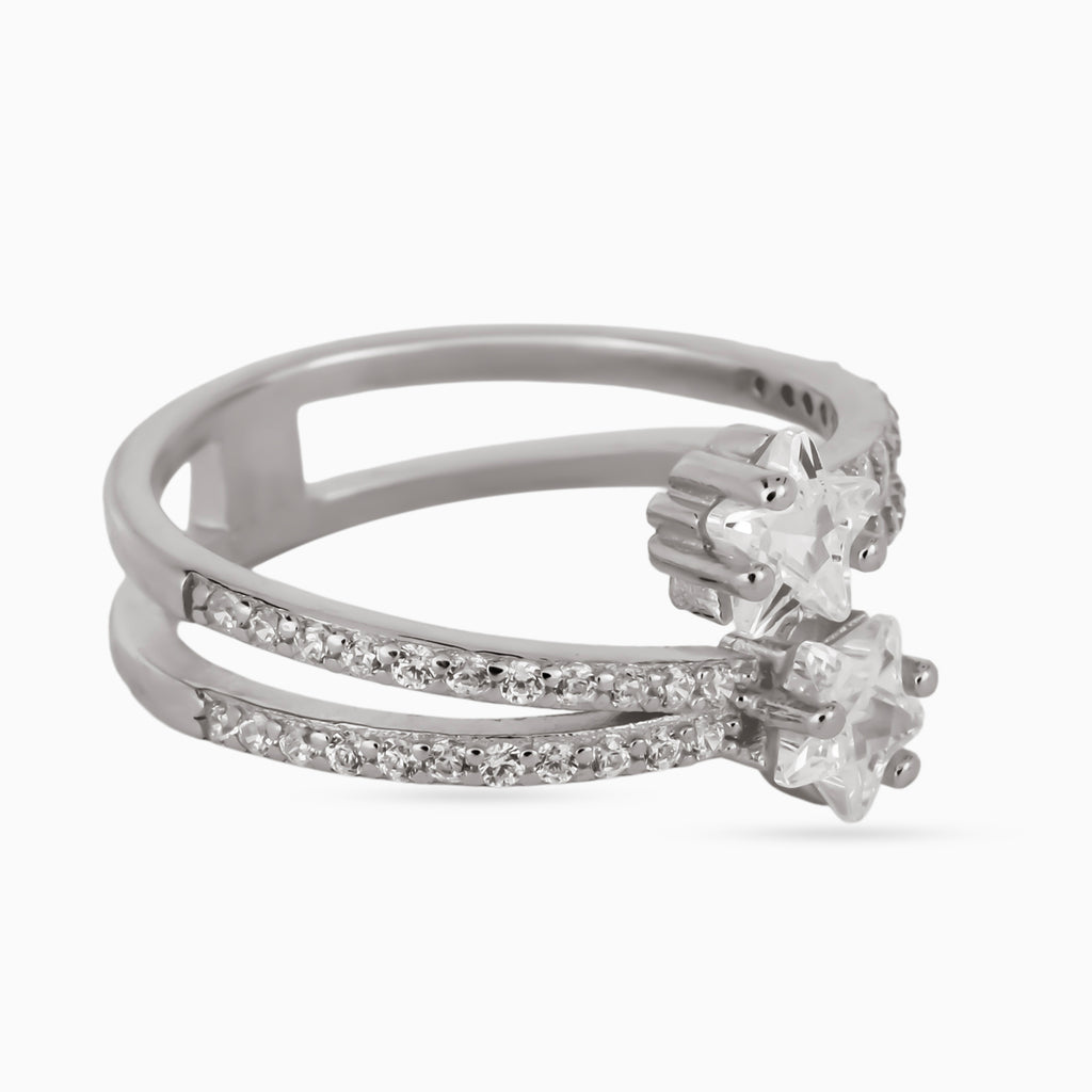 Twin Crescent Pavé Ring