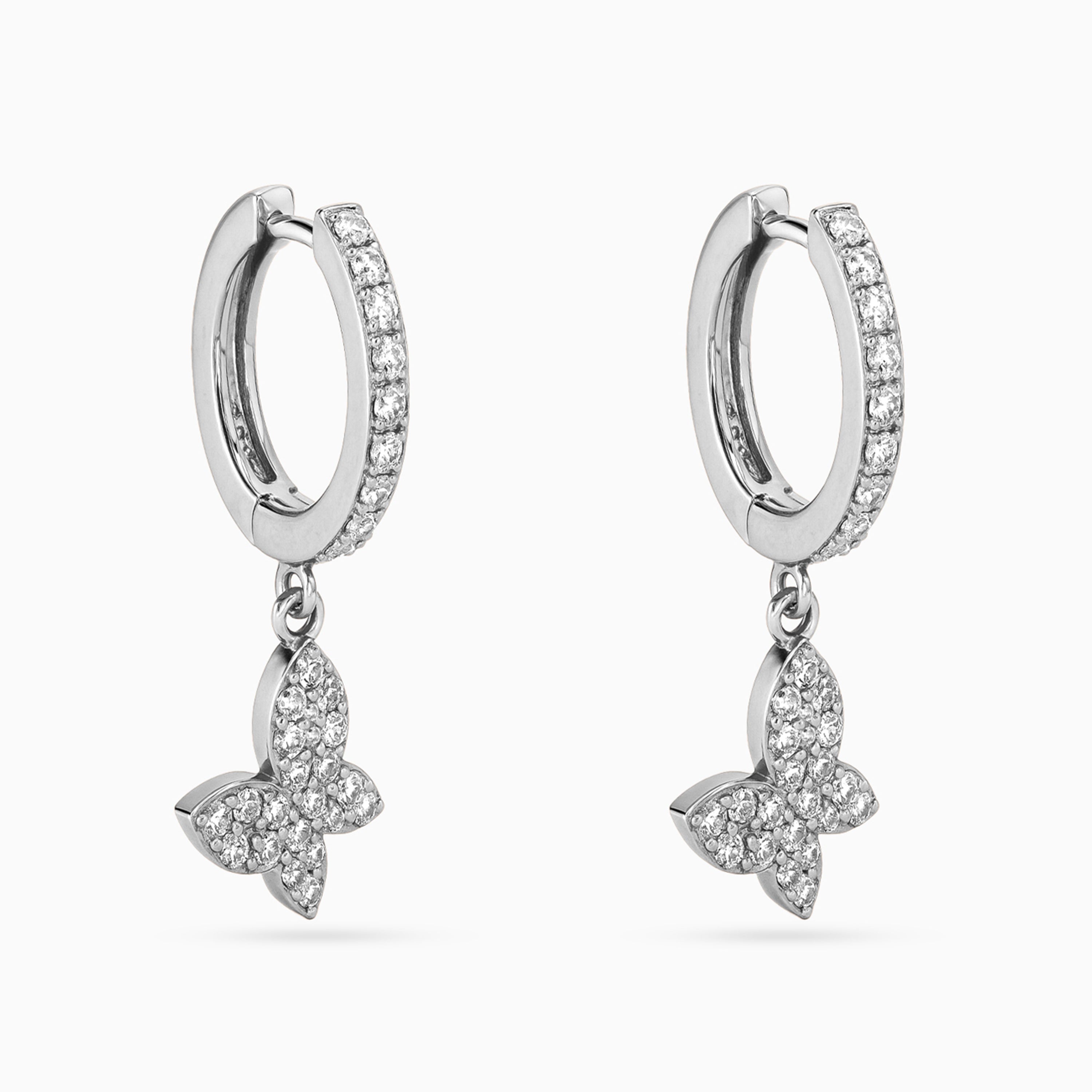 Silver Butterfly Pavé Huggie Drops