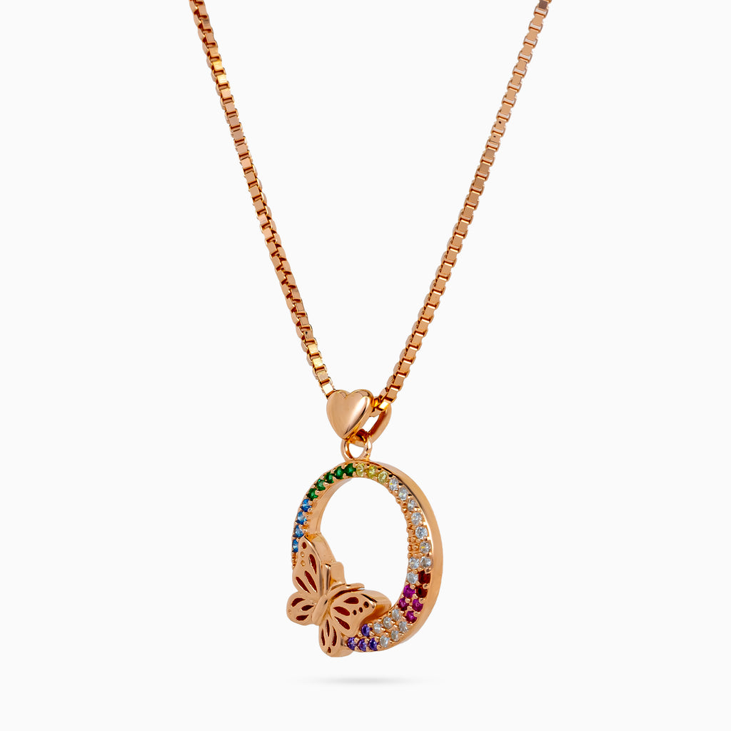 Rose Gold Rainbow Papillon Circle Necklace
