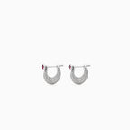 Silver Ruby Teardrop Pavé Huggies