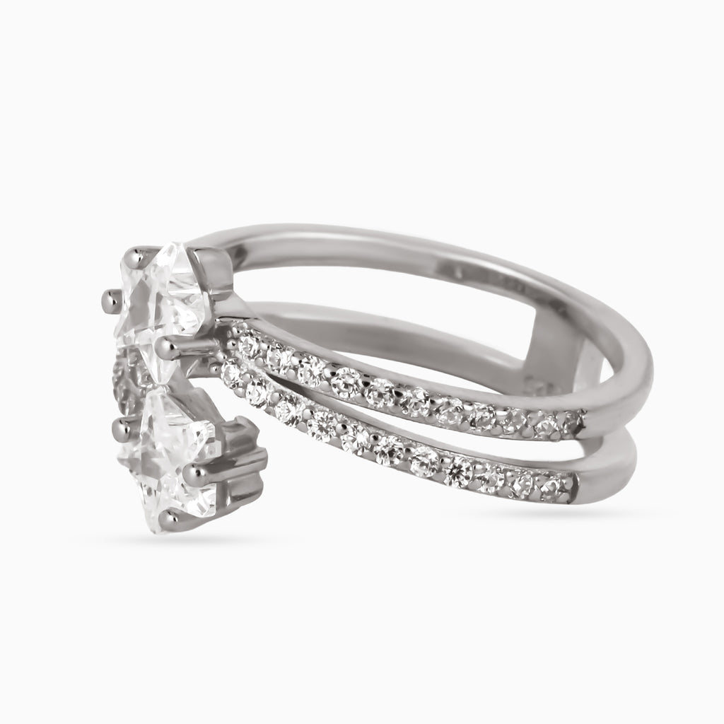 Twin Crescent Pavé Ring