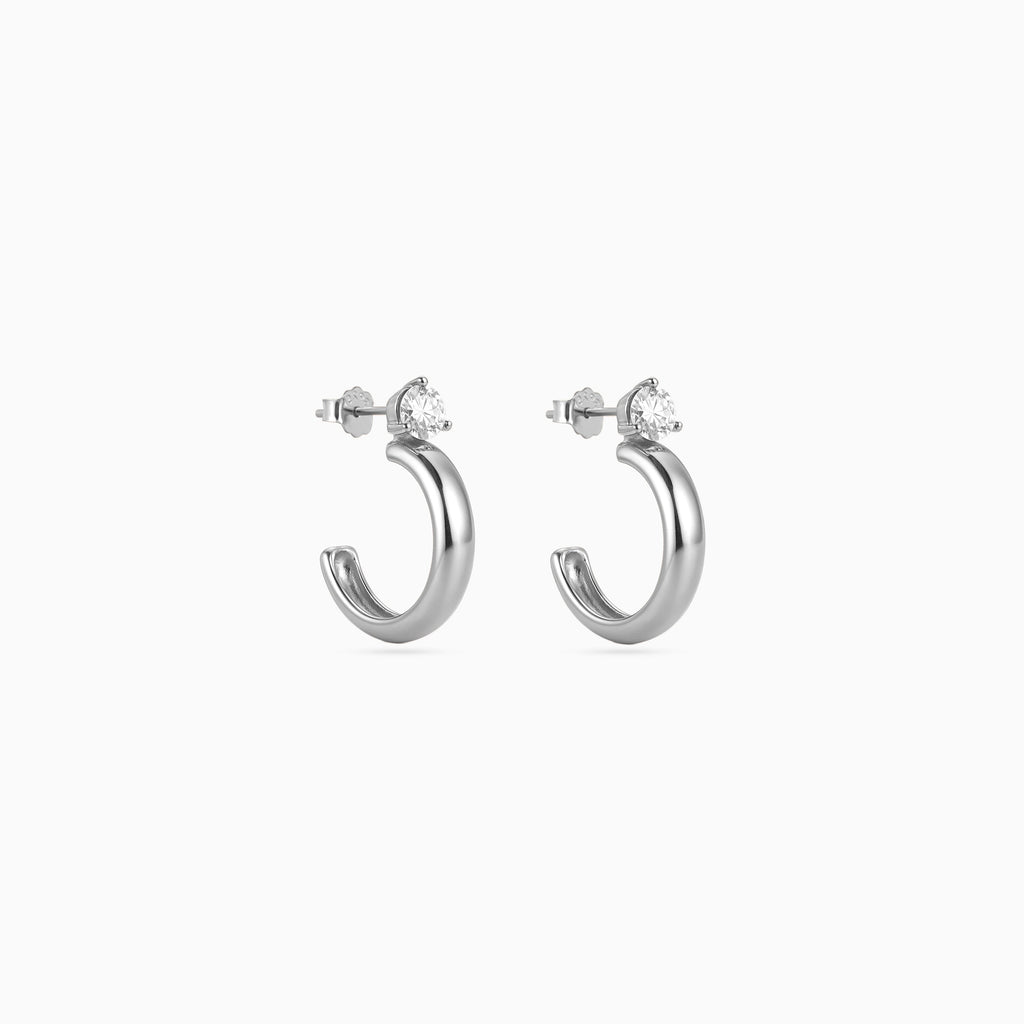 Silver Solitaire Dome Huggies