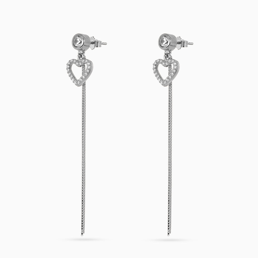 Silver Pavé Heart Chain Drops