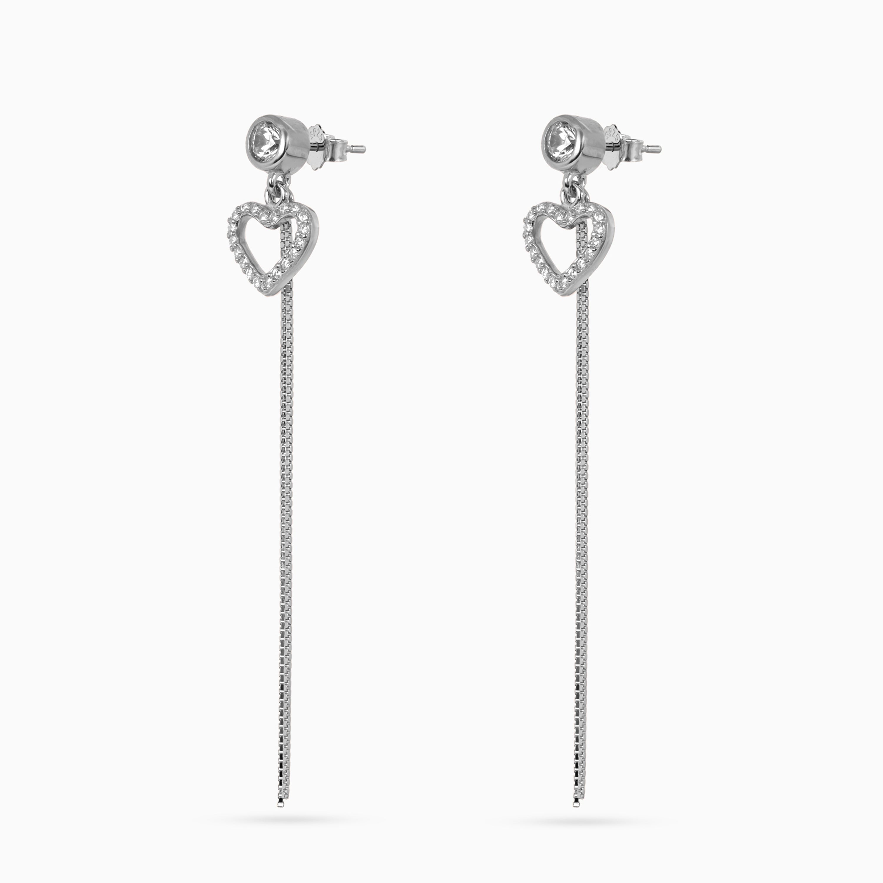 Silver Pavé Heart Chain Drops