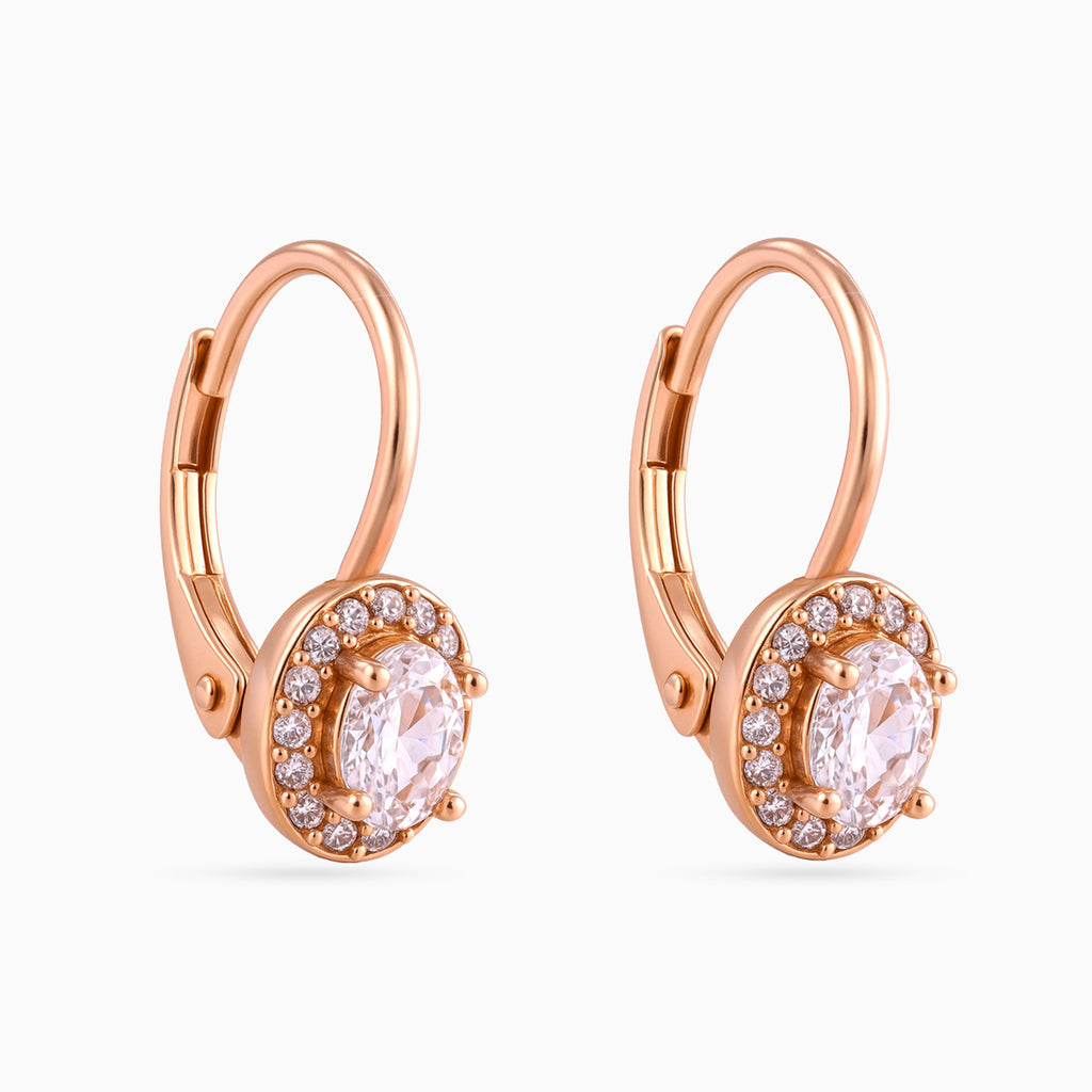 Rose gold Oval Halo Leverback Drops