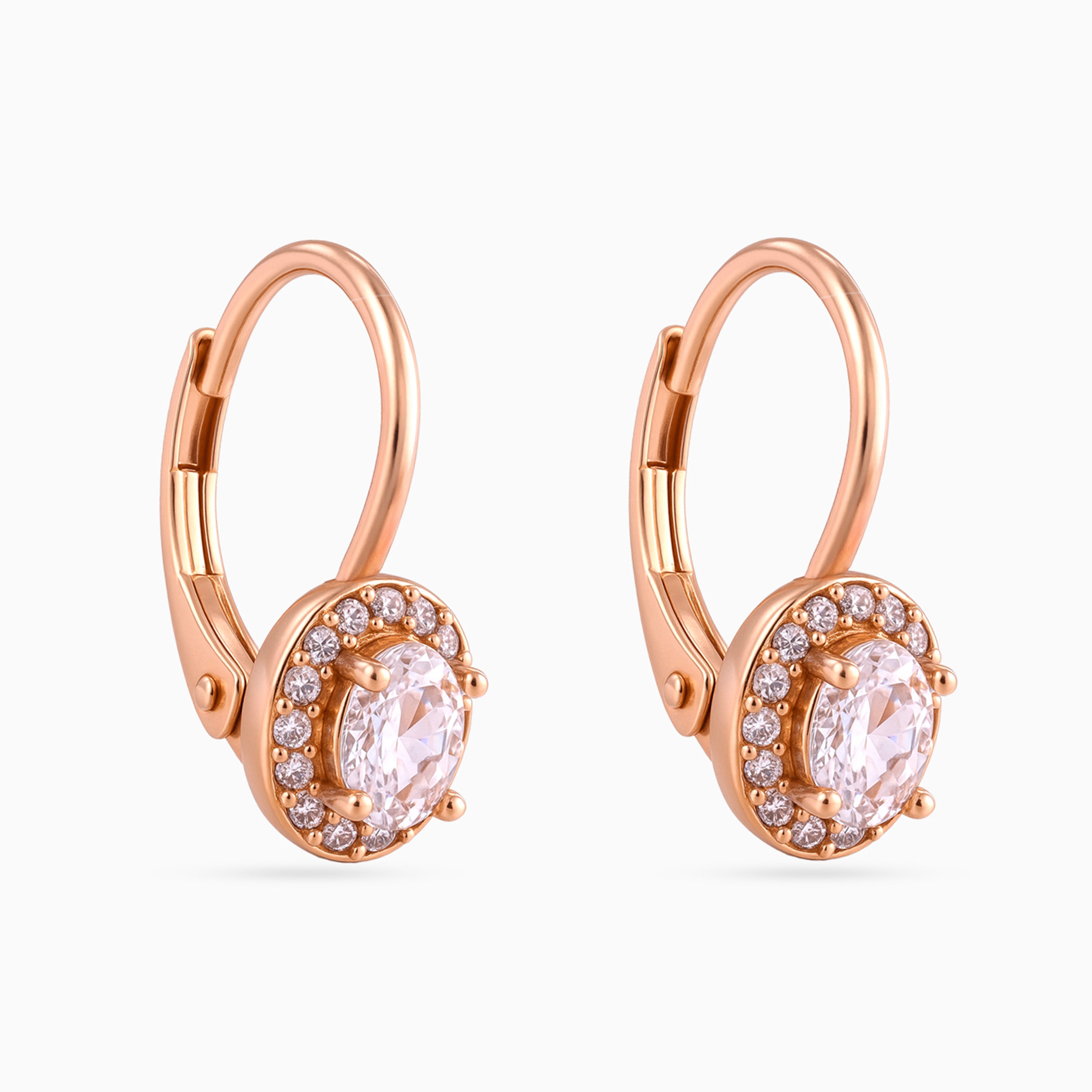 Rose gold Oval Halo Leverback Drops