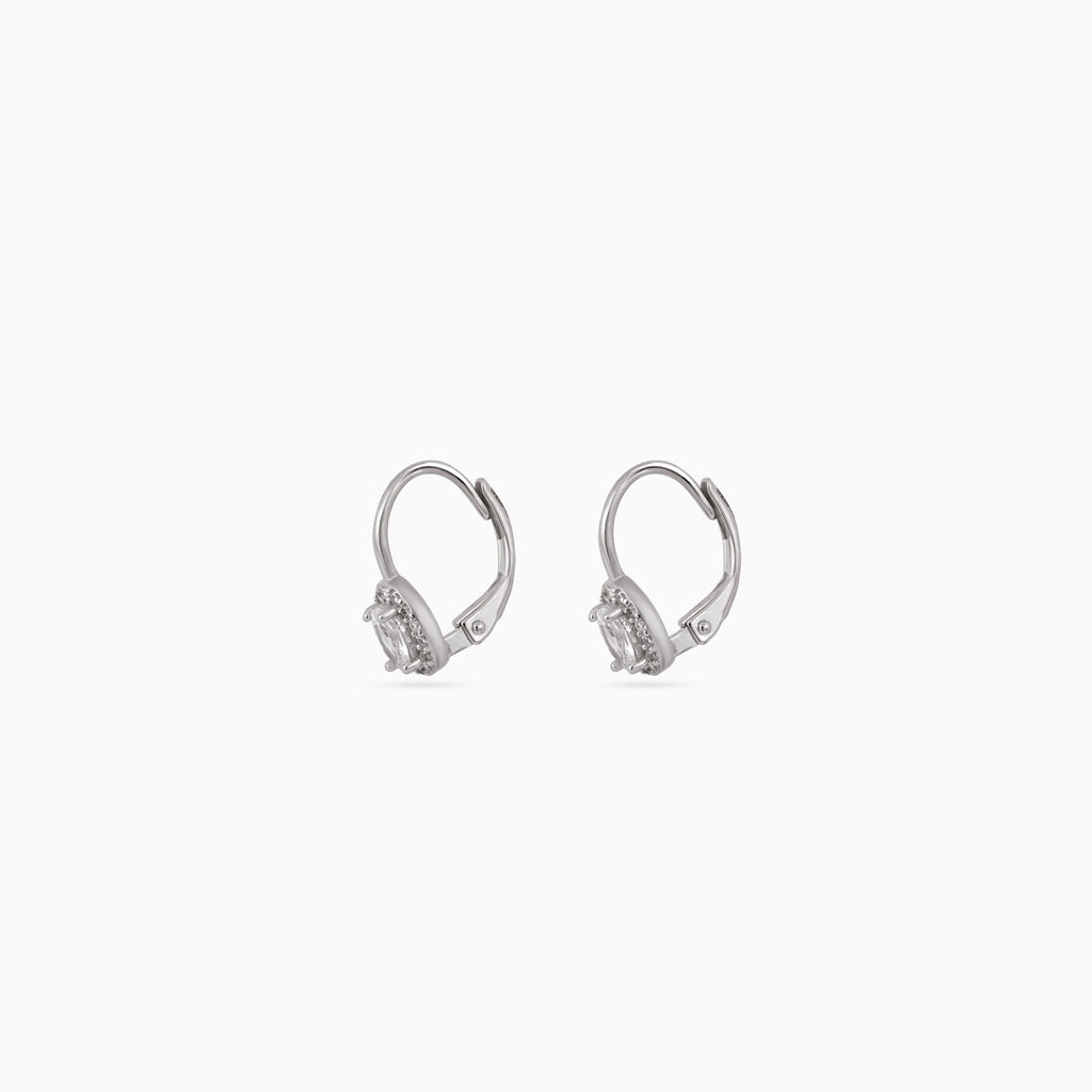 Silver Oval Halo Leverback Drops