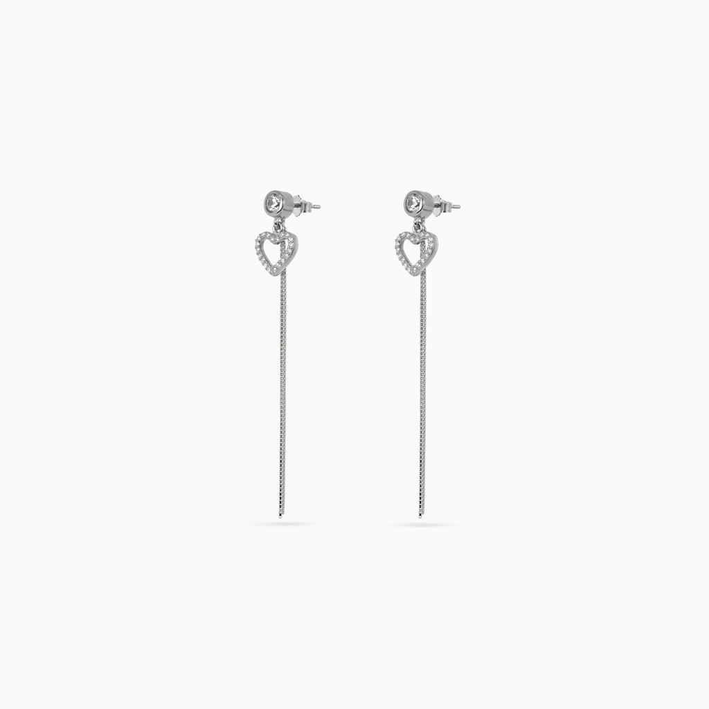 Silver Pavé Heart Chain Drops