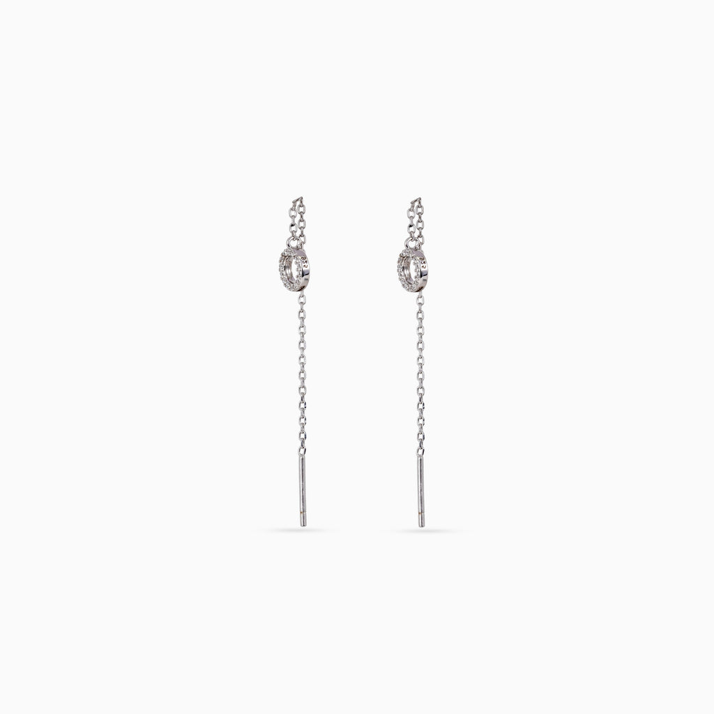 Silver Circle Pavé Threader Drops