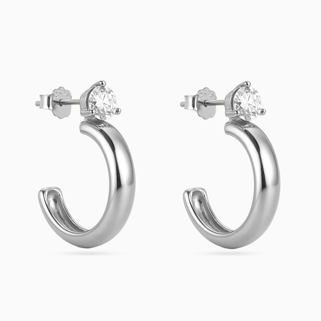 Silver Solitaire Dome Huggies