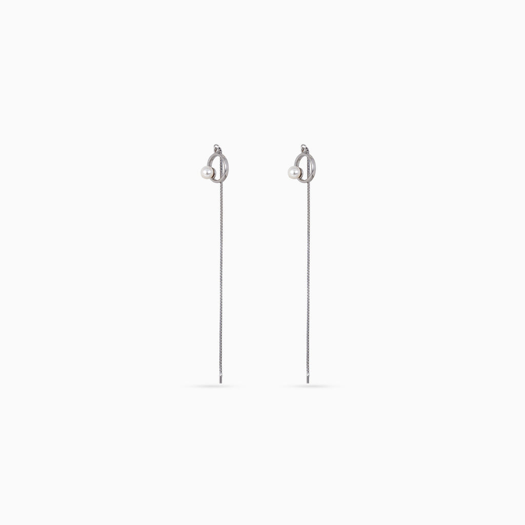 Silver Orbit Pearl Threader Drops