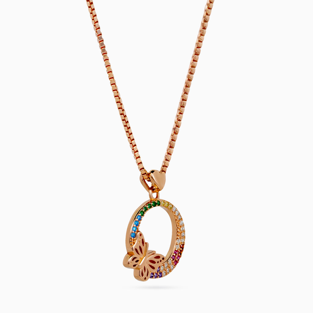 Rose Gold Rainbow Papillon Circle Necklace