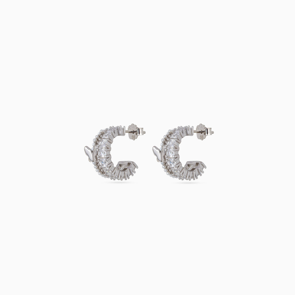 Silver Butterfly Gem Hoop Huggies
