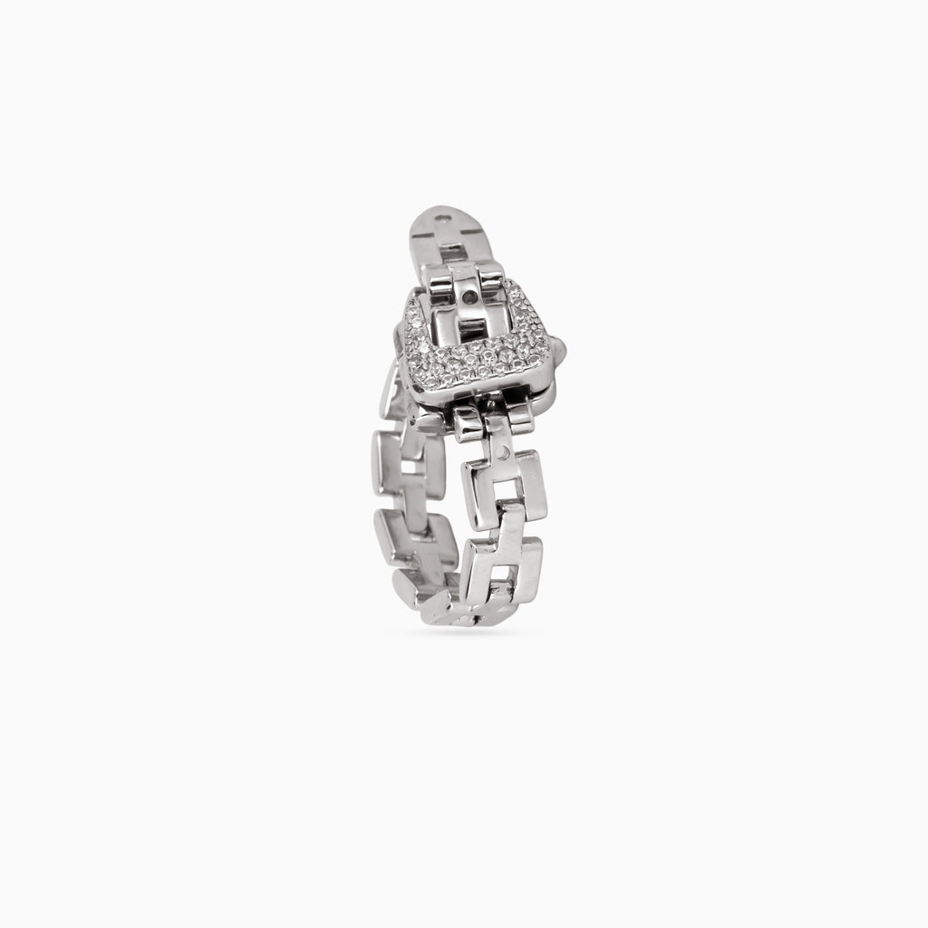 Box-Link Pavé Square Ring