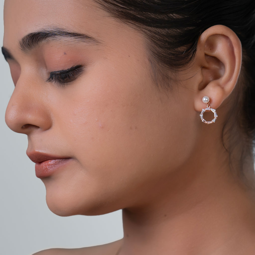 Pearl Octagon Drop Studs