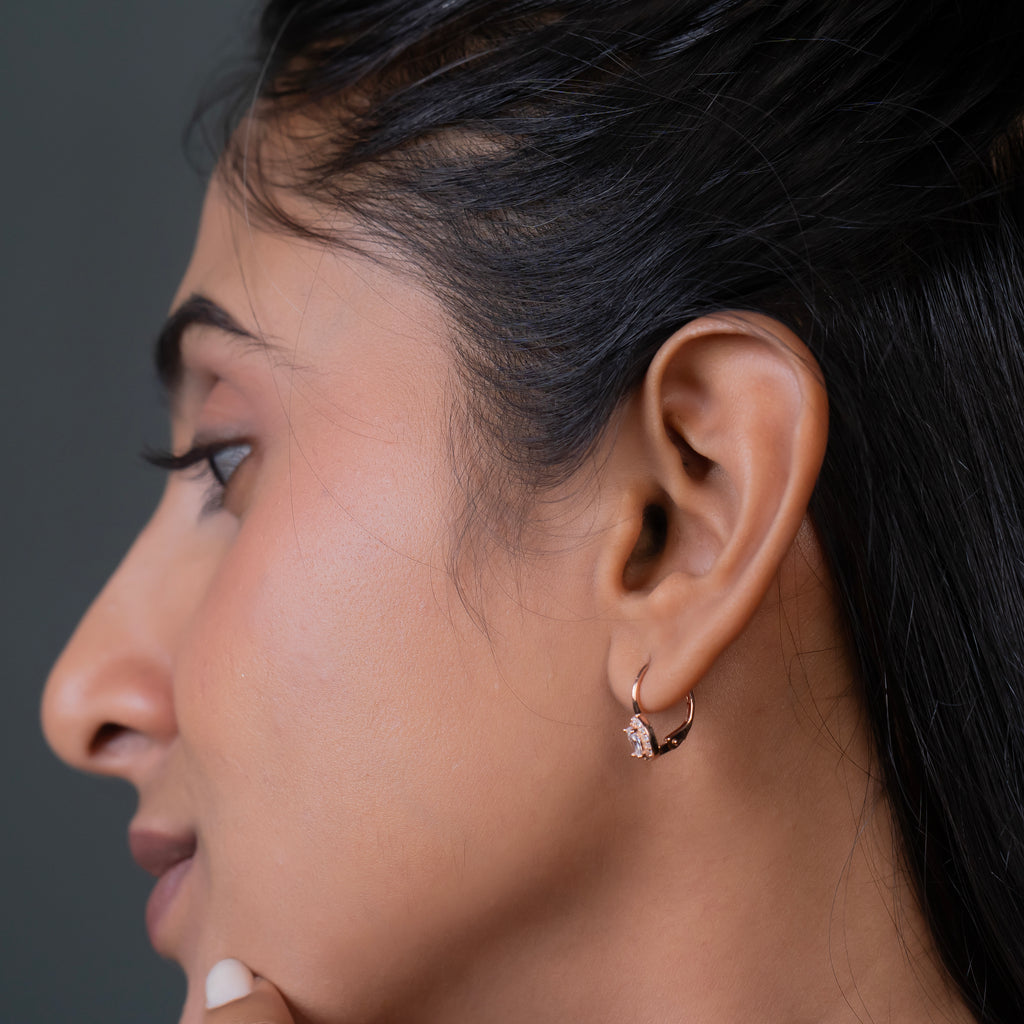 Rose gold Oval Halo Leverback Drops