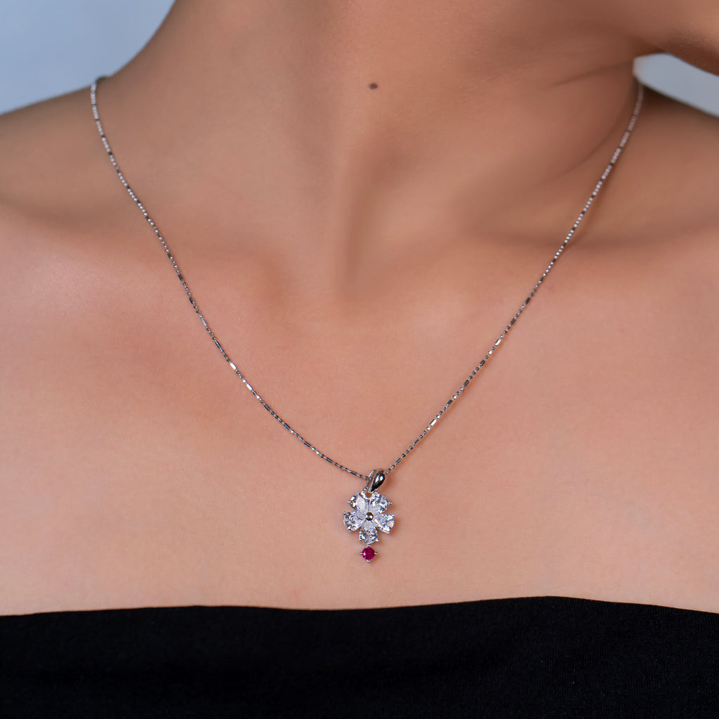 Crystal Petal Ruby Drop Necklace