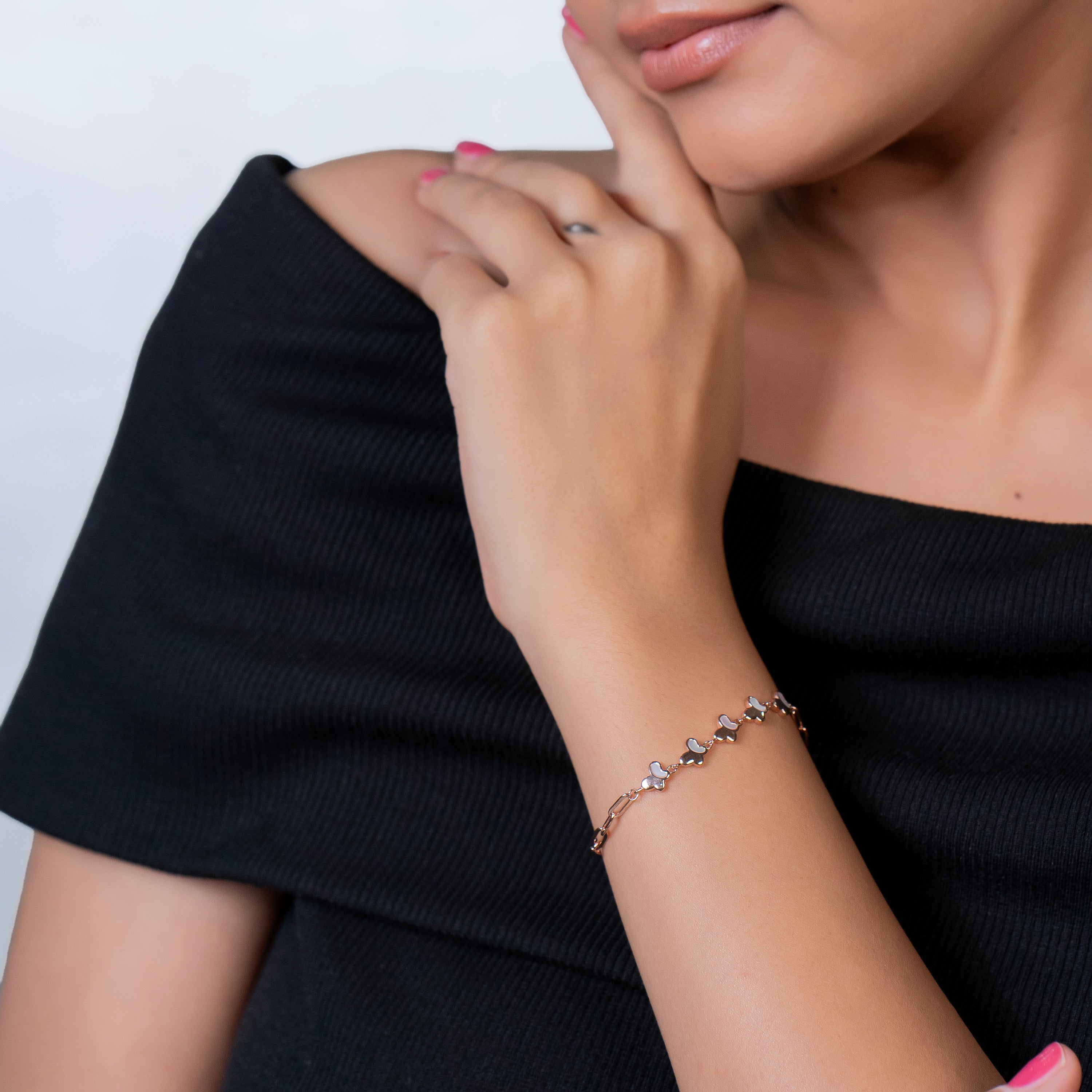 Rosy Butterflies Paperclip Bracelet