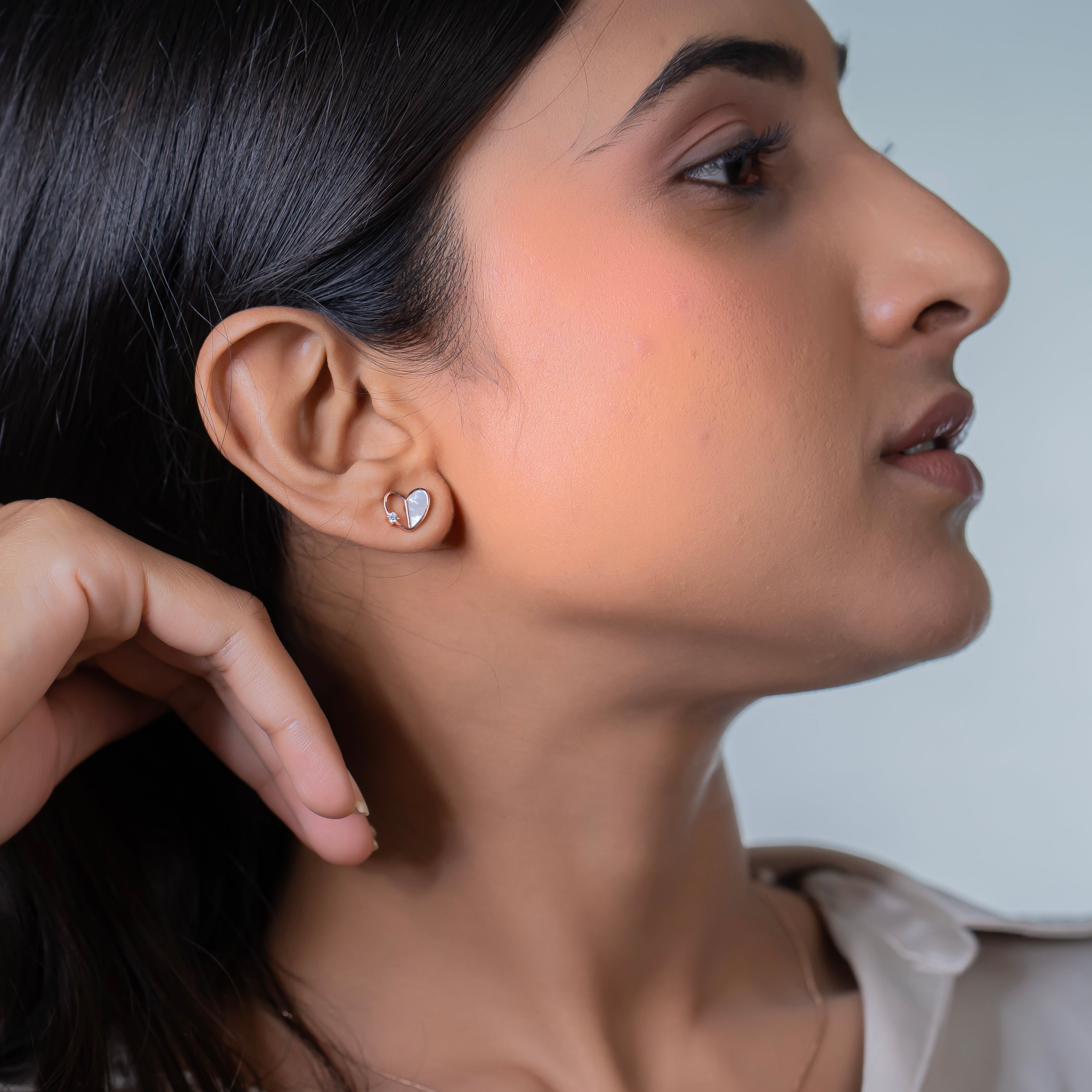 Rose gold Mother of Pearl Heart Studs