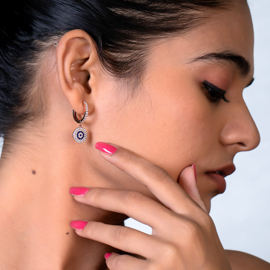 Evil Eye Pavé Huggie Drops