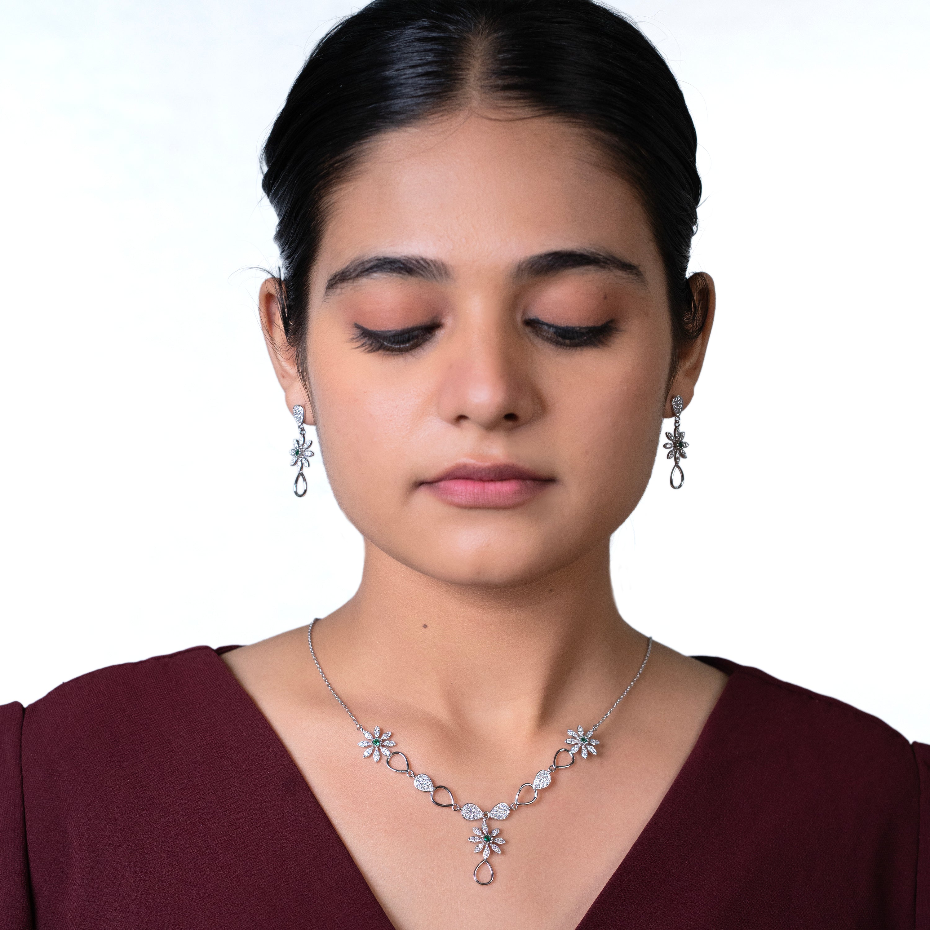 Meadow Bloom CZ Necklace Set