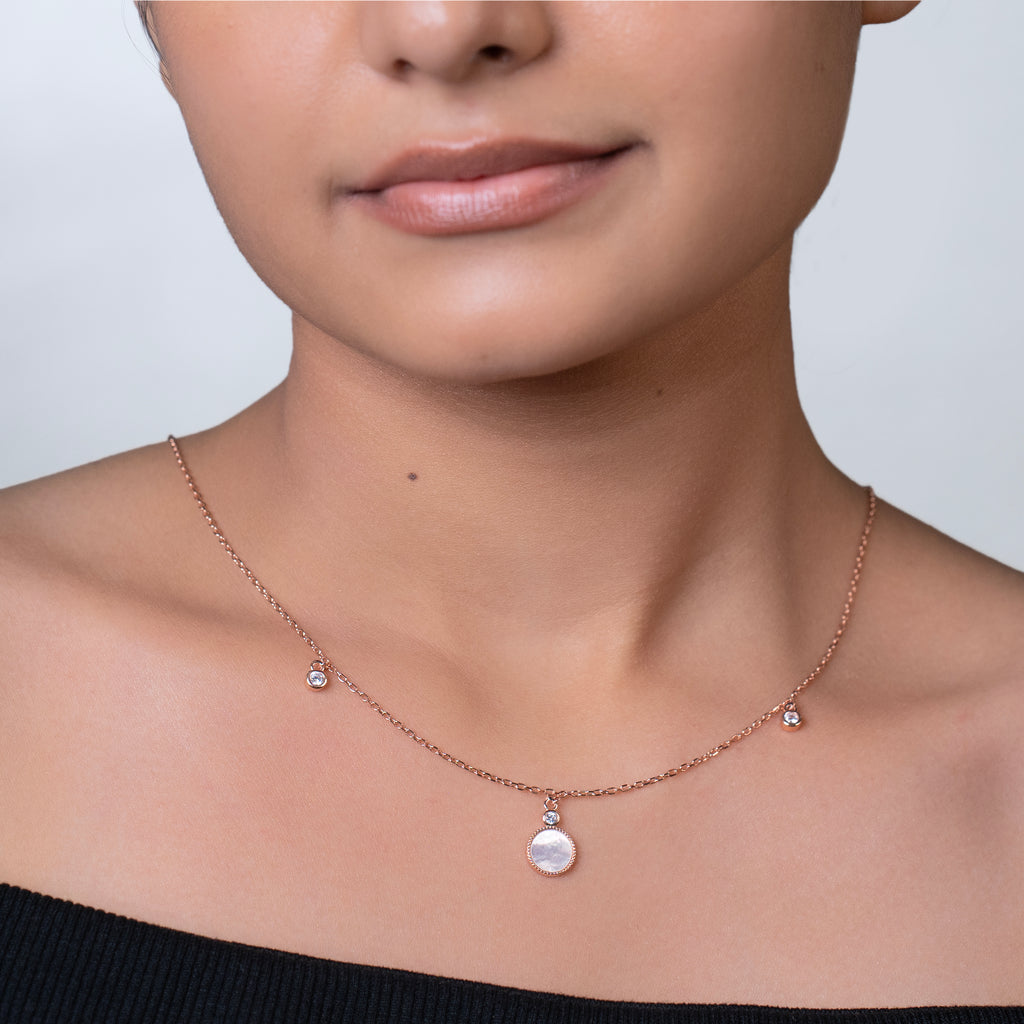 Rose Gold Celeste Drop Station Necklace