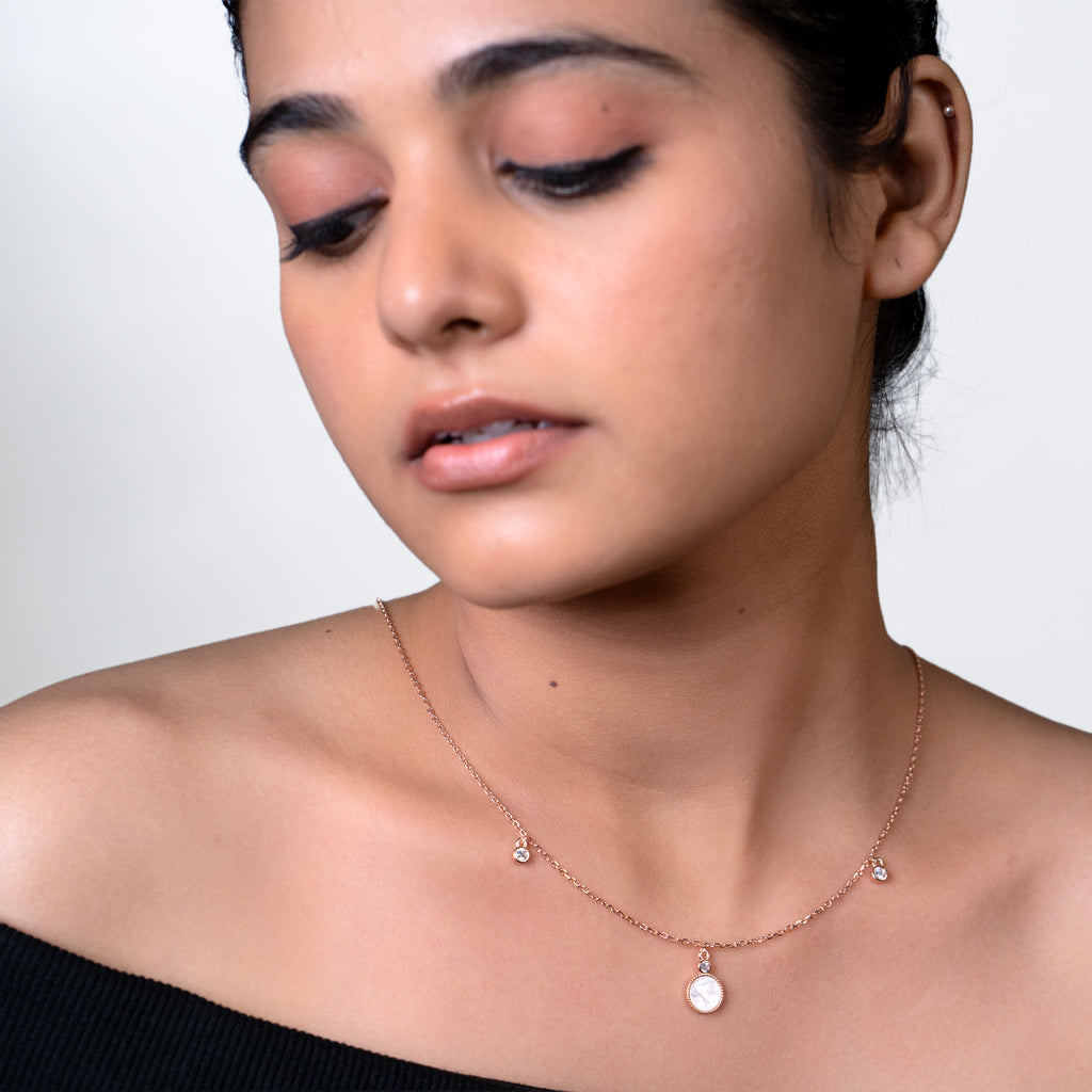 Rose Gold Celeste Drop Station Necklace