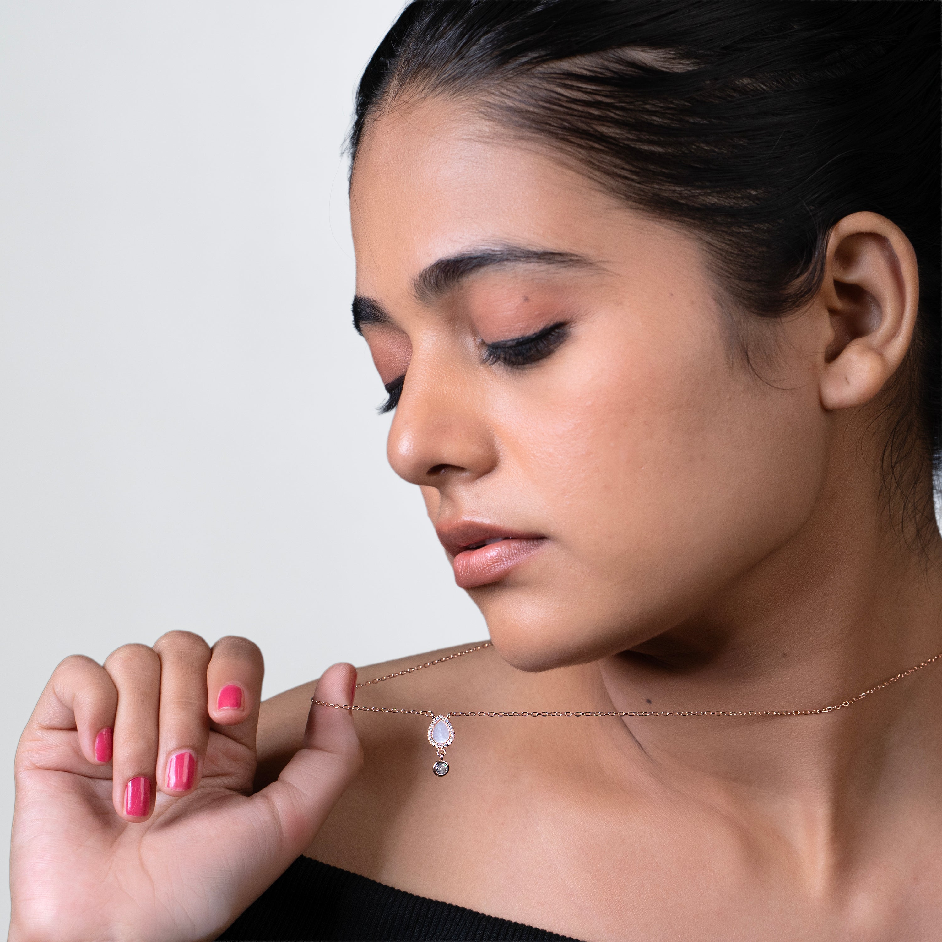 Teardrop Halo Pearl Drop Necklace